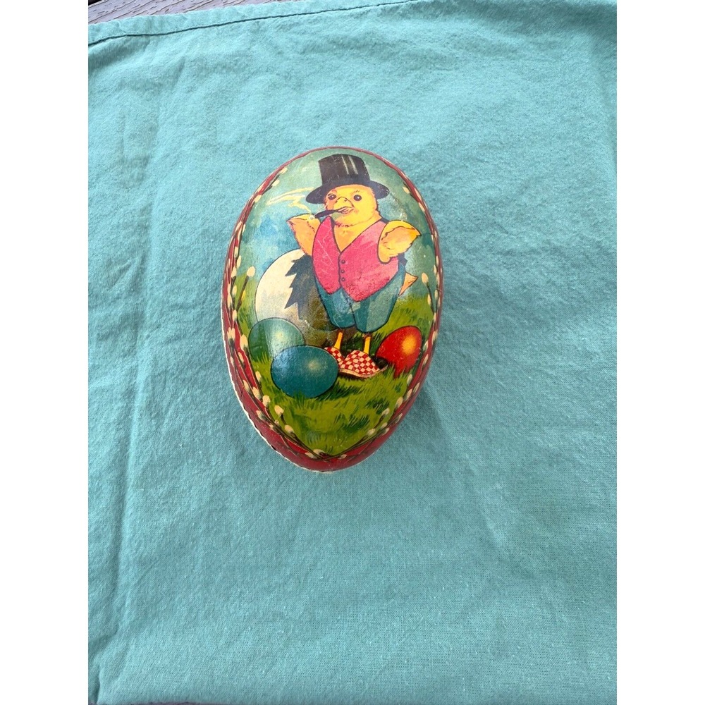 Vintage 5 Inch Antique German Easter Chick Smoking Cigar Paper Mache Egg Rare
